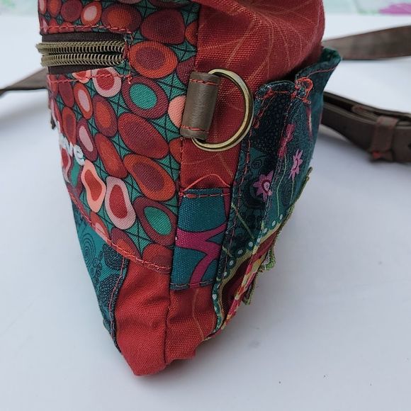 Desigual designer Crossbody Bag multi pattern green red embroidery leather - Picture 9 of 16